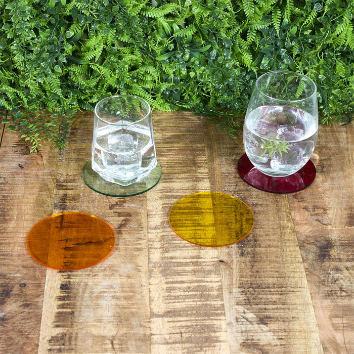 1 set - COLOURED GLASS COASTER D10CM X4 - for color option contact us on 03 46 45 47