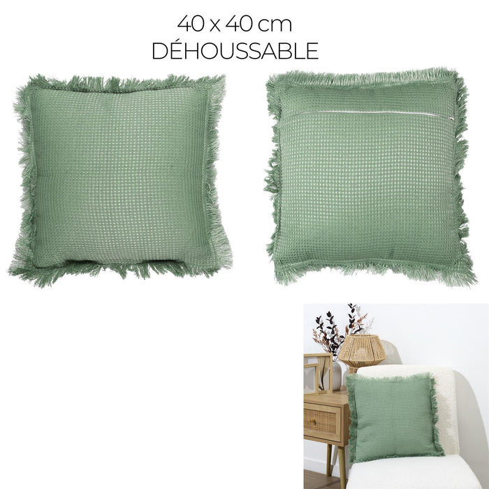 SAGE GREEN WAFFLE CUSHION 40X40CM M6