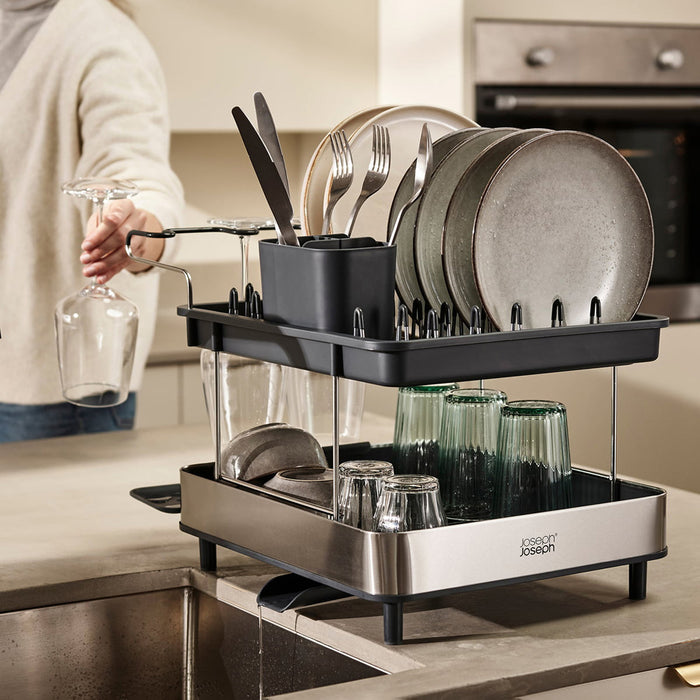 excel steel 2 tier dish rack -grey