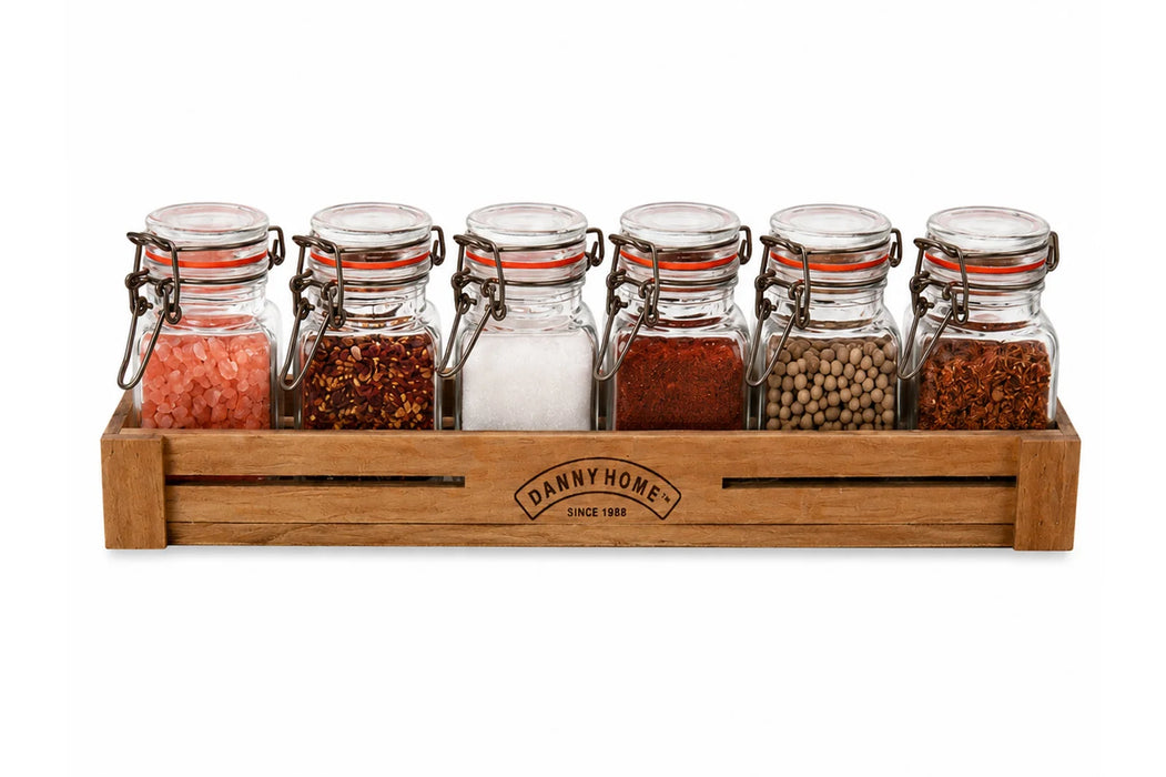 SET WOODEN CRATE W/6 SPICE JAR 100ML