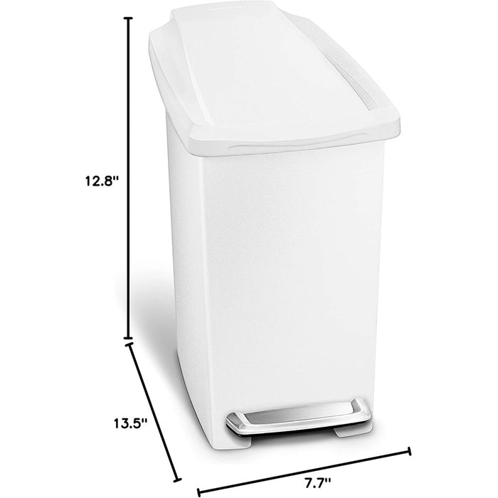 Slim Pedal Bin Plastic White 10L