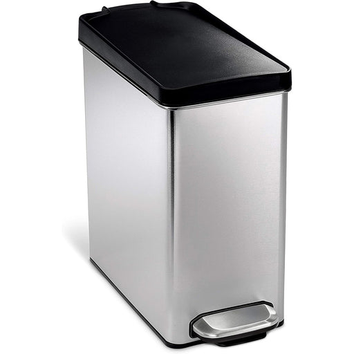 Profile Step Bin Brushed Stainless steel  black plastic Lid 10L