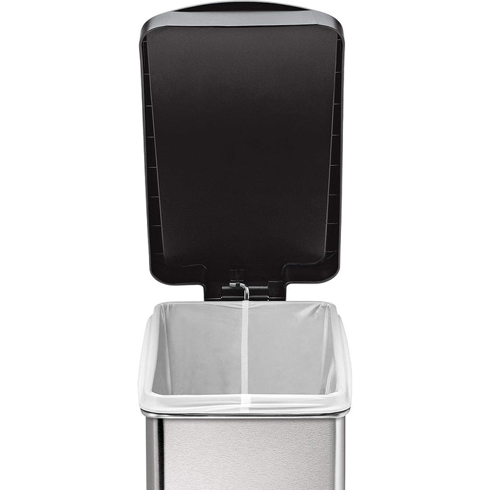 Profile Step Bin Brushed Stainless steel  black plastic Lid 10L