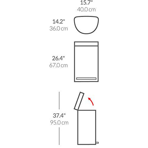 Semi Round Pedal Bin with Liner Rim Brushed Steel 45L