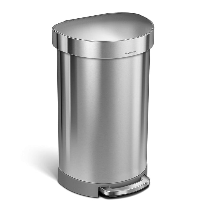 Semi Round Pedal Bin with Liner Rim Brushed Steel 45L