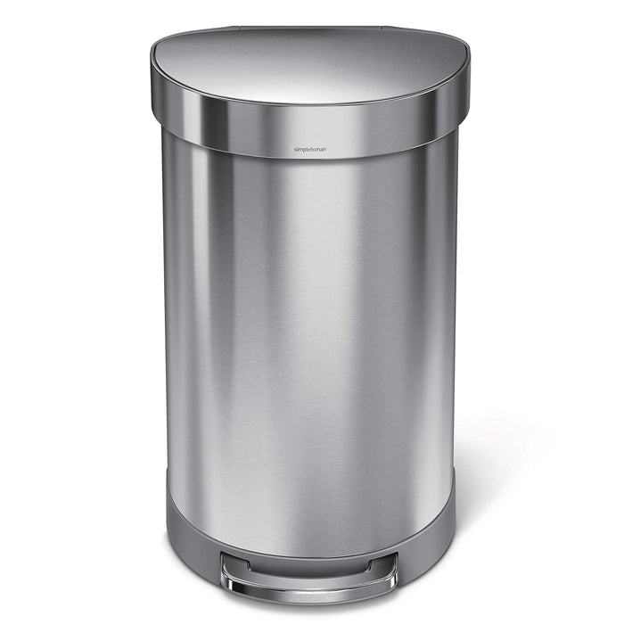 Semi Round Pedal Bin with Liner Rim Brushed Steel 45L