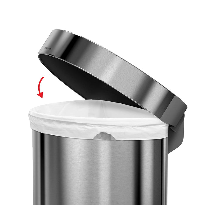 Semi Round Pedal Bin with Liner Rim Brushed Steel 45L