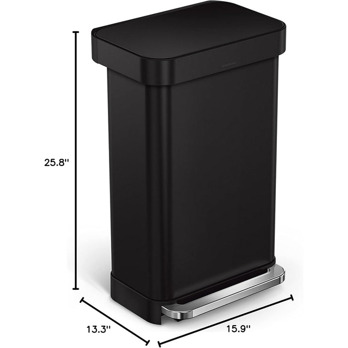 45L RECTANGULAR PEDAL BIN, MATTE BLACK