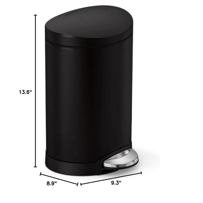 6L SEMI ROUND PEDAL BIN, MATTE BLACK