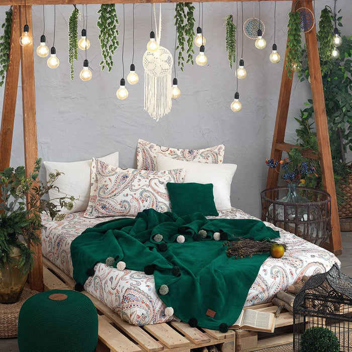 5pcs Double Duvet Cover with Blanket 200*220 Boho Chic Green