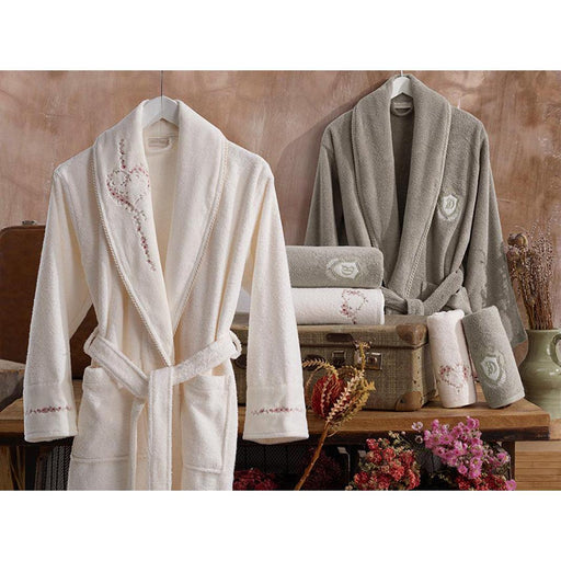 6pcs Embroidered Bathrobe Set   Sare  (Cream - Beige)