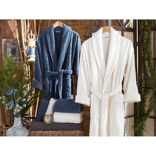 6pcs Jacguard Bathrobe Set  Melanie (Cream - Dark Blue)