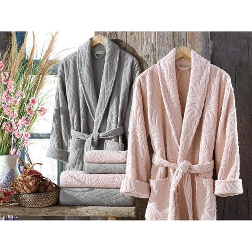 6pcs Jacguard Bathrobe Set  Melanie (Pink - Grey)