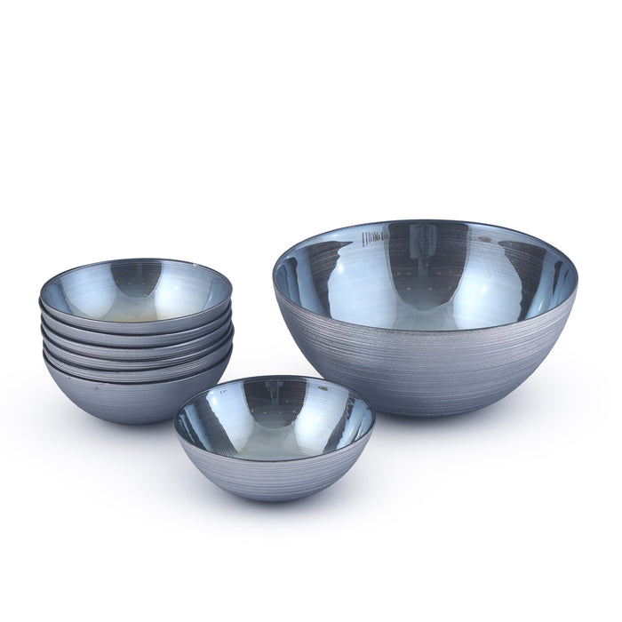 7-Piece Elegant Glass Bowl Set – 1 Large Serving Bowl + 6 Small Bowls