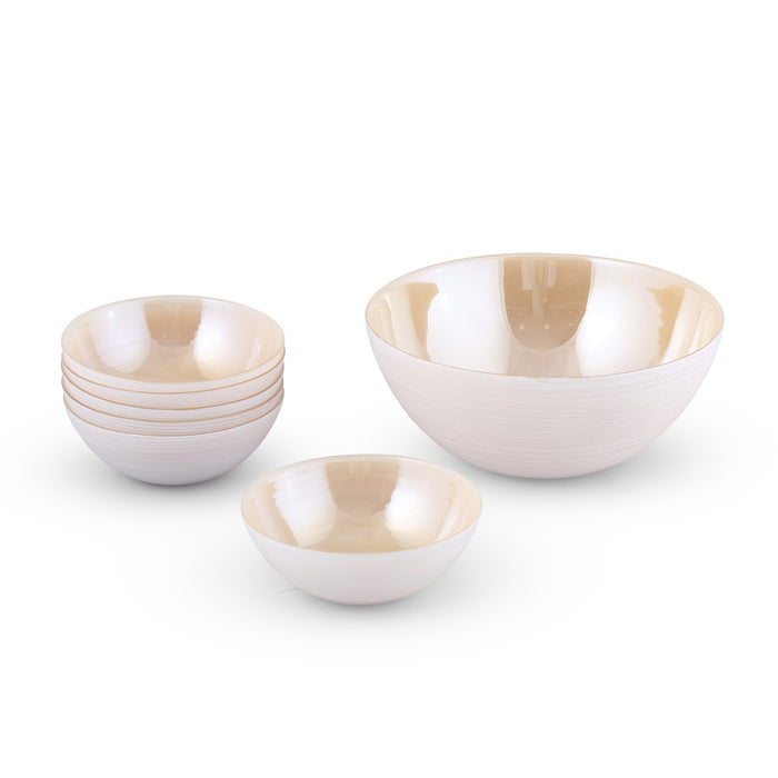 7-Piece Elegant Glass Bowl Set – 1 Large Serving Bowl + 6 Small Bowls
