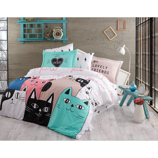 3pcs Single Duvet Cover 160*220 LoveCats Pink