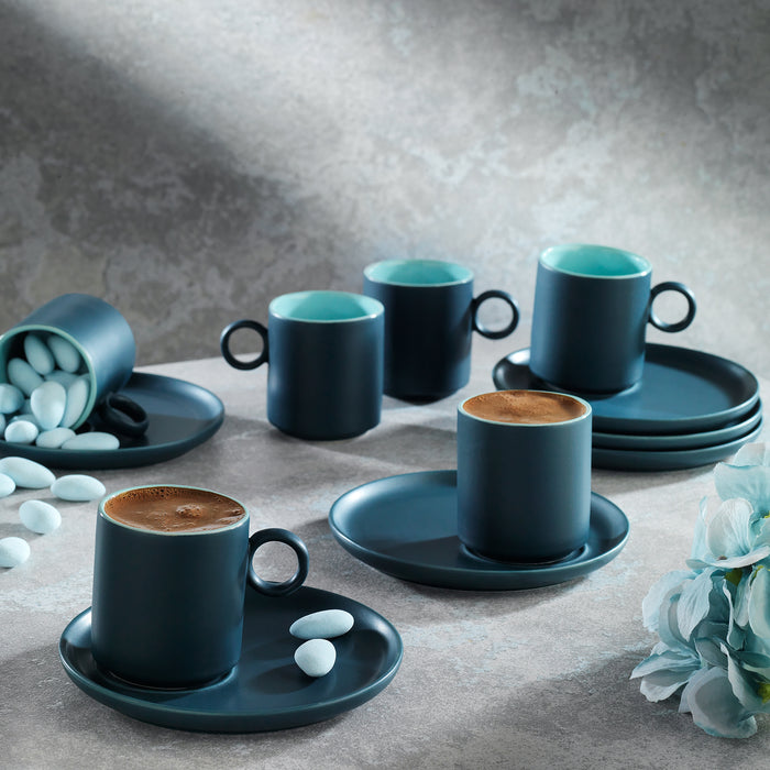 Schafer Aurora 6 Person Coffee Cup Set 12 Pieces-Navy/Blue
