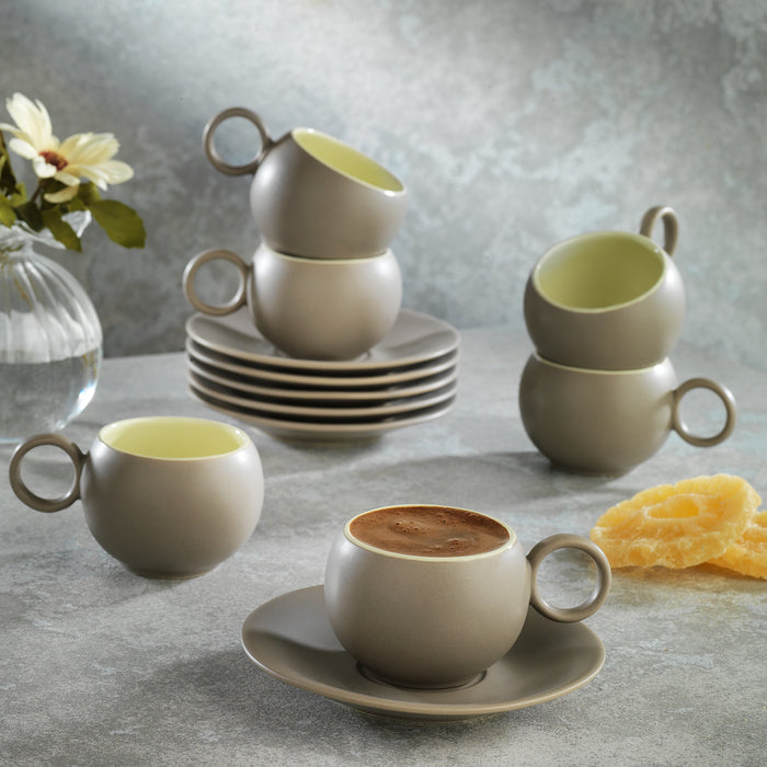 Schafer Aurora 6 Person Coffee Cup Set 12 Pieces-Coffee/Beige