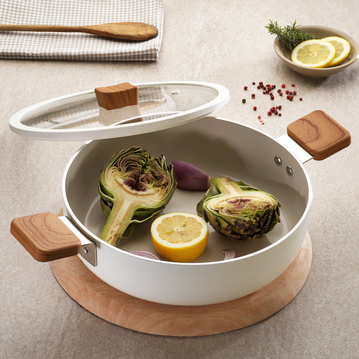 Schafer Ceramoni Ceramic Low Pot 26 Cm-Cream