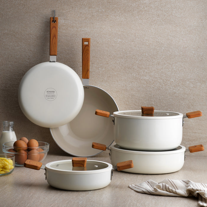 Schafer Ceramoni Ceramic Wok Pan 28 Cm-Cream
