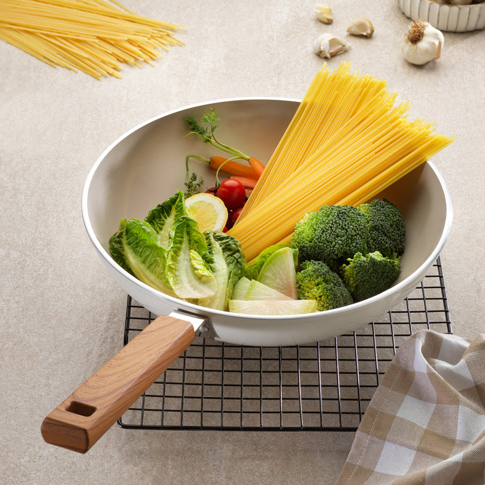 Schafer Ceramoni Ceramic Wok Pan 28 Cm-Cream