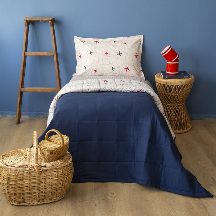 APRICITAS PLANE navy blue single bedspread cover set