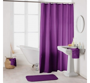 Shower Curtain With Hooks 180 X 200 Cm Plain Polyester Essencia Plum Fomahome